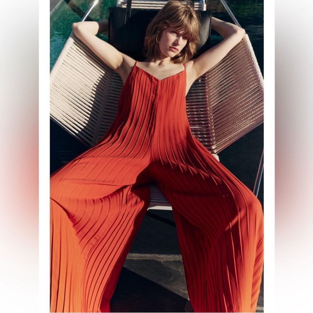 Zara Orange Pleated Jumpsuit